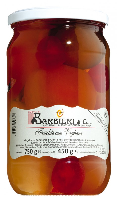 Mostarda di Voghera, frutas confitadas con sabor a mostaza, picante-dulce, Barbieri - 750g - Vaso