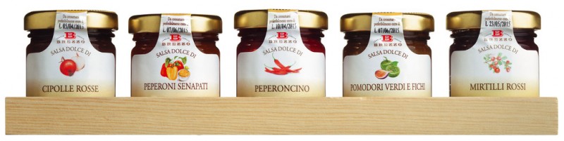 Mini salses per a formatge, joc de regal, Salse dolci assortite, vasi mini, Apicoltura Brezzo - 5 x 35 g - conjunt