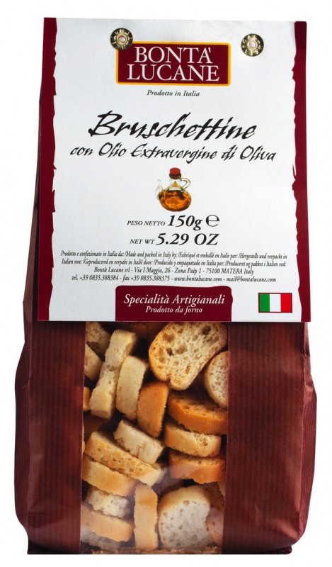 Bruschettine all`olio extra virgine di oliva, rostade brodskivor med olivolja, Bonta Lucane - 150 g - vaska