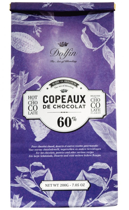 Les Copeaux, cokollate e nxehte, 60% de kakao, cokollate per pije, 60% kakao, qese, Dolfin - 200 g - cante