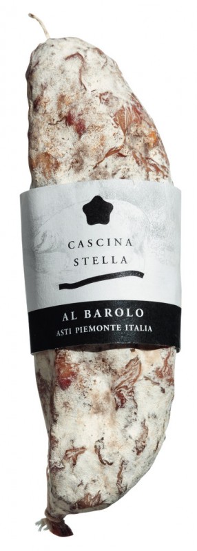 Salame al Barolo, piccolo, salame com Barolo, Cascina Stella - aproximadamente 200g - Pedaco