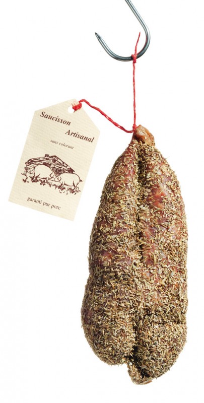 Saucisson pur porc aux herbes, salami con hierbas, Pelizzari - aproximadamente 400 gramos - Pedazo