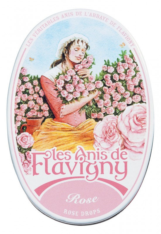 Karkkiruusu, naytto, karkkia ruusulla, naytto, Les Anis de Flavigny - 12x50g - naytto