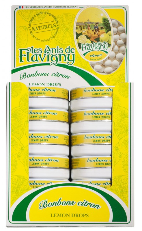 Godterier Citron, Display, Godterier med sitron, Display, Les Anis de Flavigny - 12 x 50 g - 