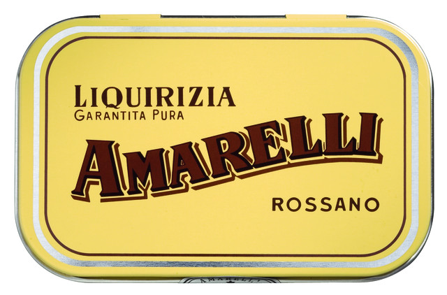 Liquirizia lattina gialla, pura a pezzi grossi, pastiglie di liquirizia, lattina gialla, Amarelli - 12 x 40 g - Schermo