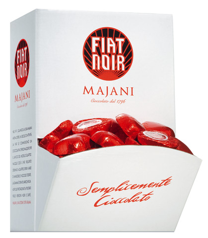 CoracOEes vermelhos - chocolate amargo com recheio de creme, Fiat Cuori rossi, Majani - 2x500g - mostrar