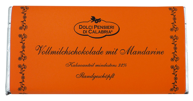 Cioccolato latte al Mandarino, mjolkchoklad med mandarin, Dolci Pensieri - 100 g - svarta tavlan