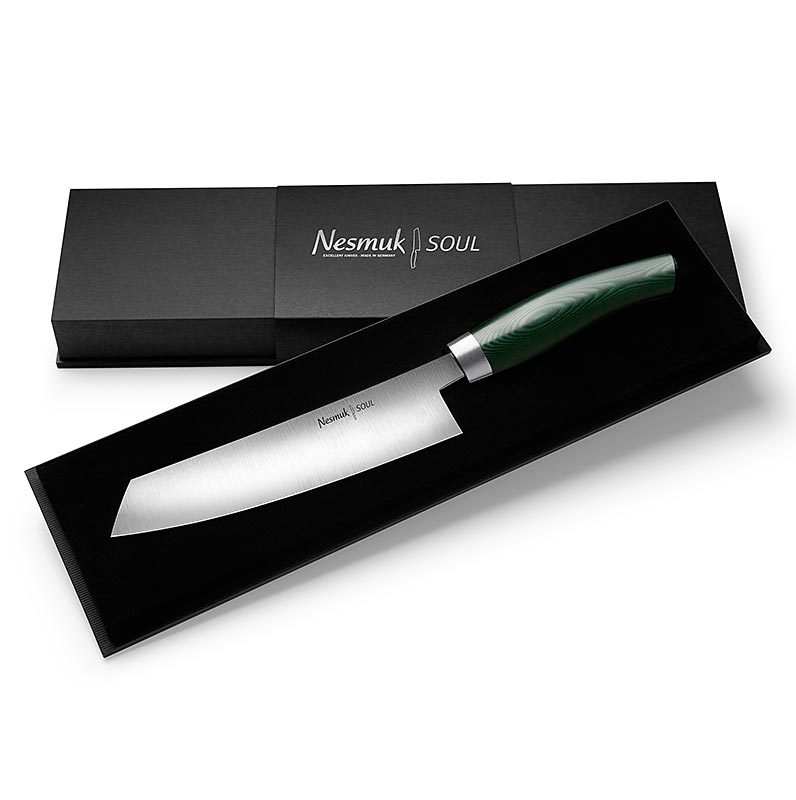 Coltello da chef Nesmuk Soul 3.0, 180mm, ghiera in acciaio inox, manico in Micarta verde - 1 pezzo - scatola