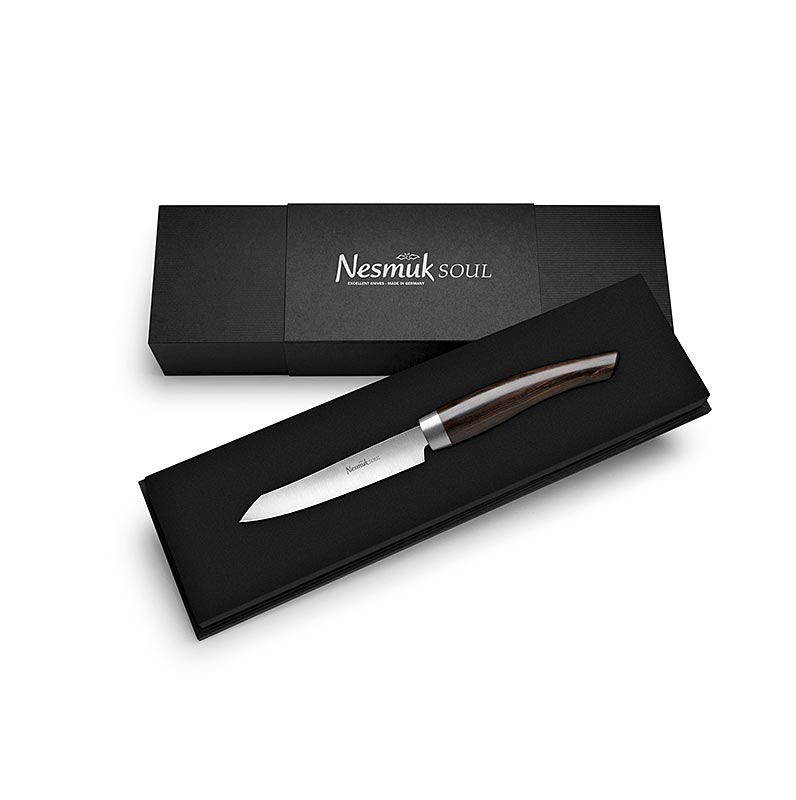 Coltello da ufficio / spelucchino Nesmuk Soul 3.0, 90 mm, ghiera in acciaio inossidabile, manico grenadilla - 1 pezzo - scatola