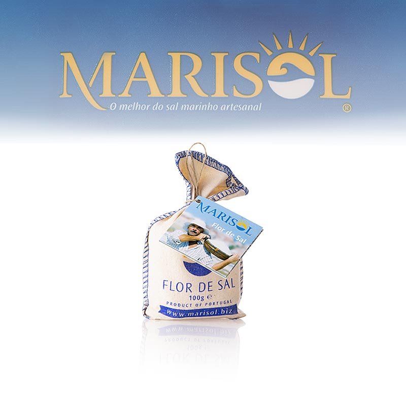 Marisol® Flor de Sal - A flor de sal, em saco de tecido, CERTIPLANET, ORGANICO - 100g - Bolsa de pano