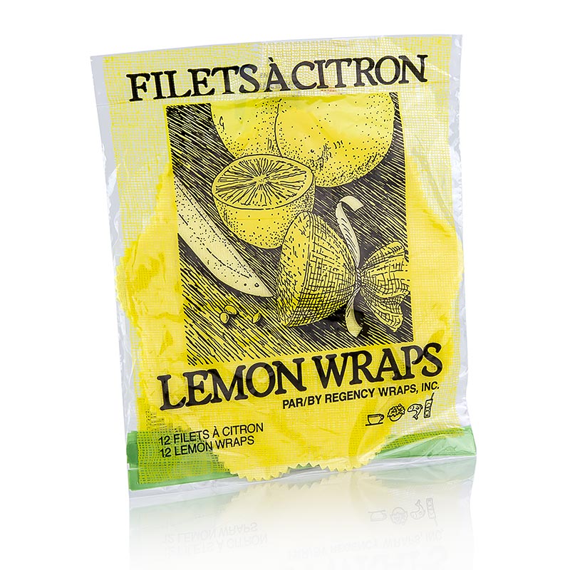 The Original Lemon Wraps - sitruuna tarjoilupyyhe, keltainen, vihrea solmio - 12 kappaletta - laukku