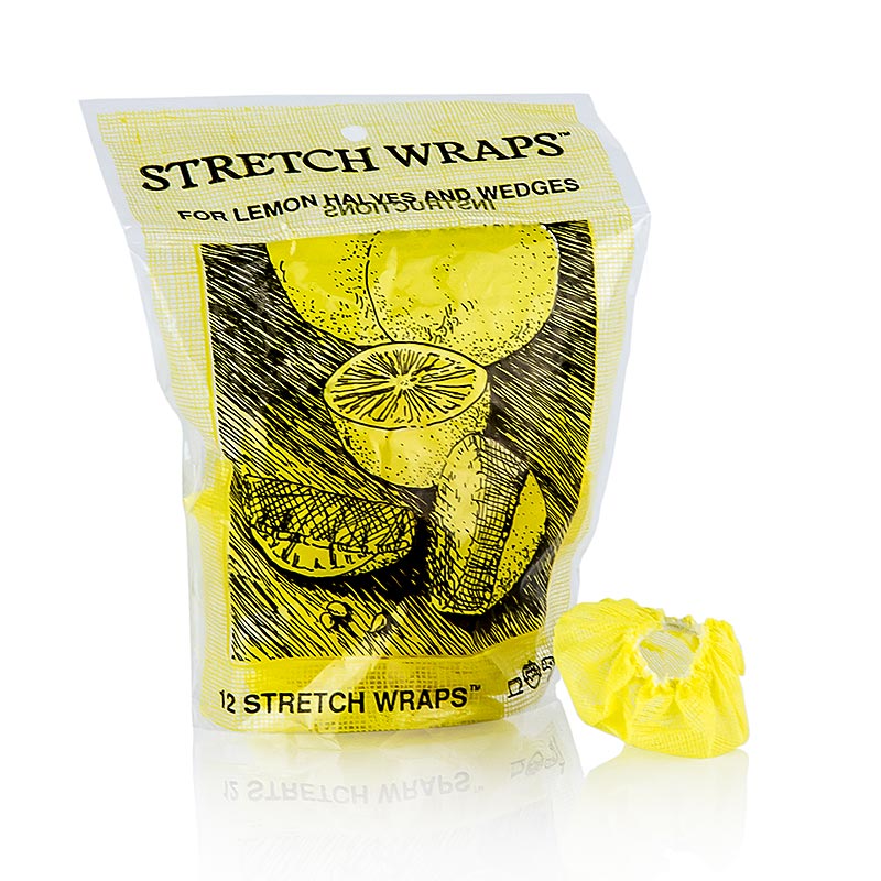 The Original Lemon Stretch Wraps - sitruuna tarjoilupyyhe, keltainen kuminauhalla - 12 kappaletta - laukku