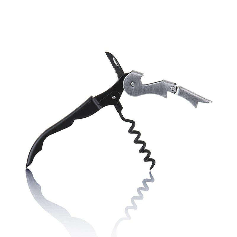 Pisau pelayan, hitam, lipat, Teflon spiral corkscrew - 1 keping - Longgar