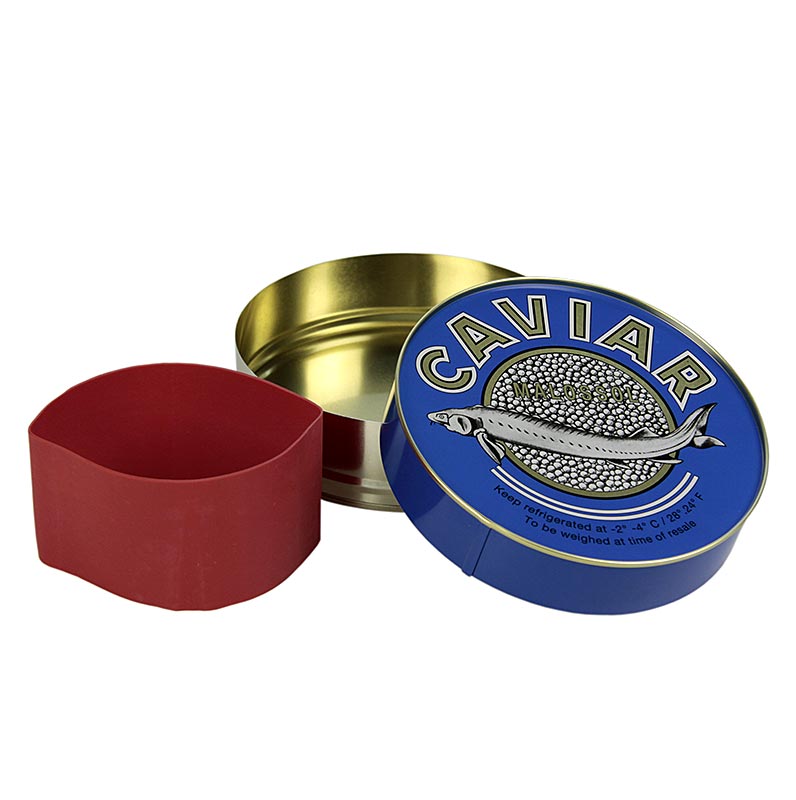 Lata de caviar - azul escuro, com fecho de borracha, Ø 15,5cm, para 1000g de caviar - 1 pedaco - Solto