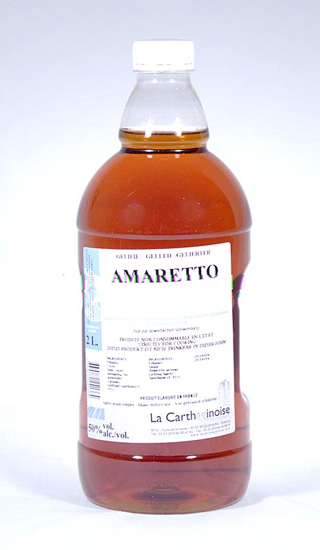 Amaretto, 50% vol., gel for tillverkning av konditoriglass - 2 liter - PE-flaska