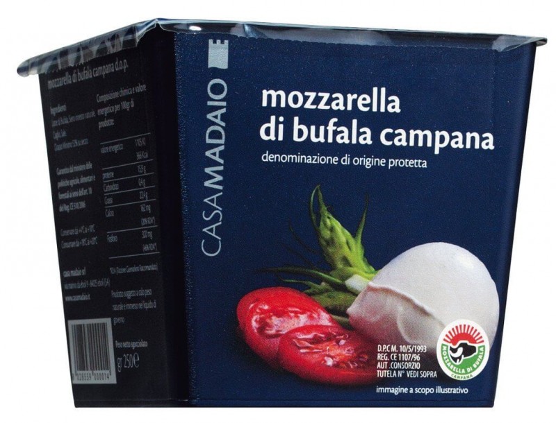 Mozzarella di bufala DOP, i vaschetta, boeffelmozzarella, i en kopp, Casa Madaio - 6 x ca 250 g - kg