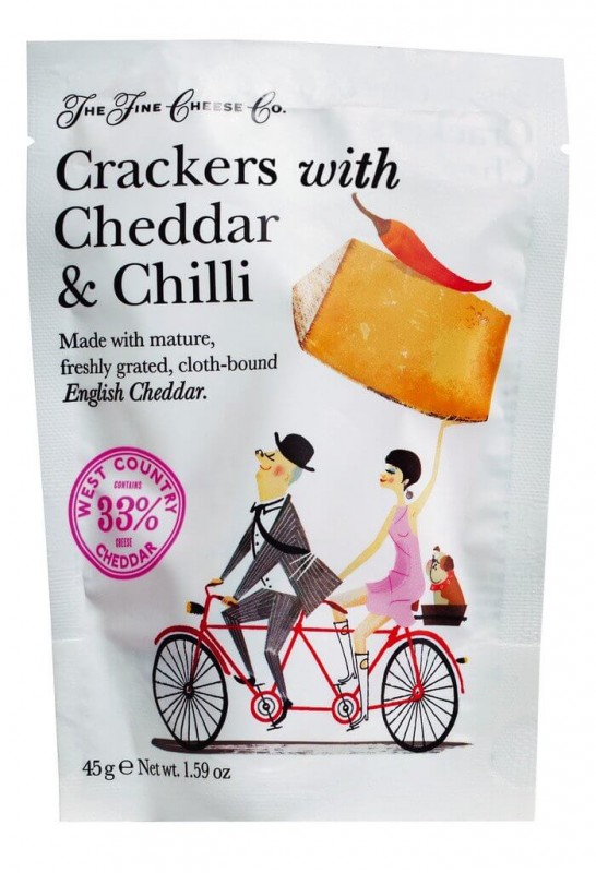 Kjeks med cheddar og chili, kjeks med cheddar og chili, Fine Cheese Company - 45 g - pakke