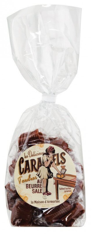 Venta de caramelos au beurre, bolsita de servicio, caramelo con mantequilla salada, bolsa, La Maison d`Armorine - 200 gramos - Pedazo