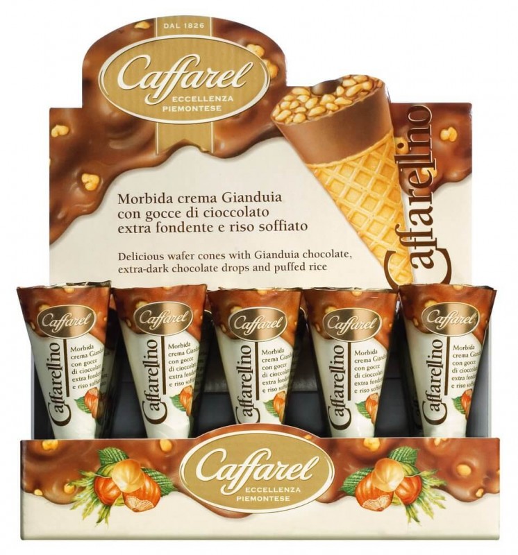 Caffarellino con crema gianduia, glassstrut fylld med gianduiakram, display, caffarel - 24 x 25 g - visa