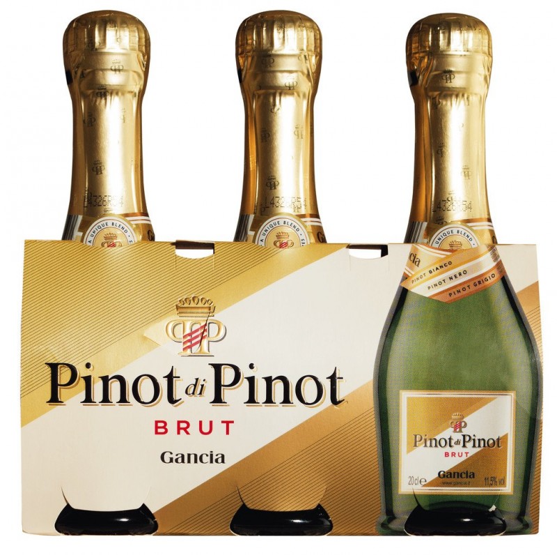 Pinot di Pinot Spumante Brut Cluster, anggur bersoda putih, metode Charmat, Gancia Spumanti - 3x0,2L - mengatur