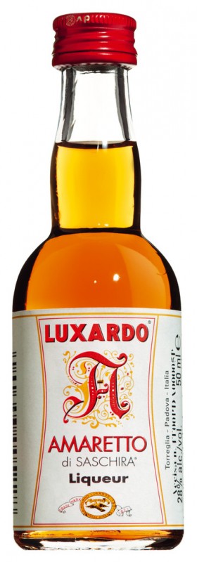 Amaretto di Saschira, liquore di mandorle amare 28%, Luxardo - 0,05 l - Bottiglia