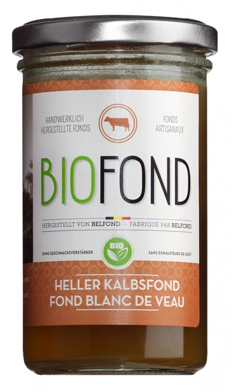 Fond blanc de veau, organik, stok daging lembu, organik, Belfond - 240ml - kaca