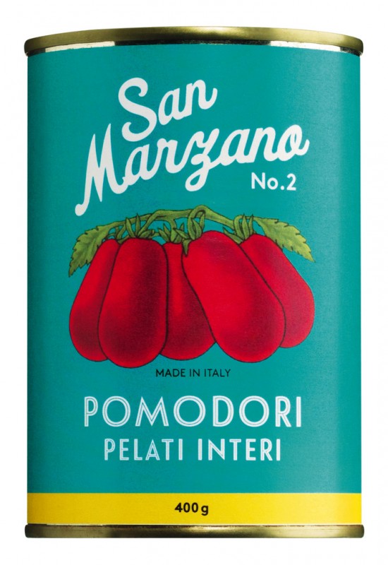 Pomodori pelati di San Marzano 2 Tomates Vintage, enteros y pelados, Los mejores tomodoro - 400g - Pedazo