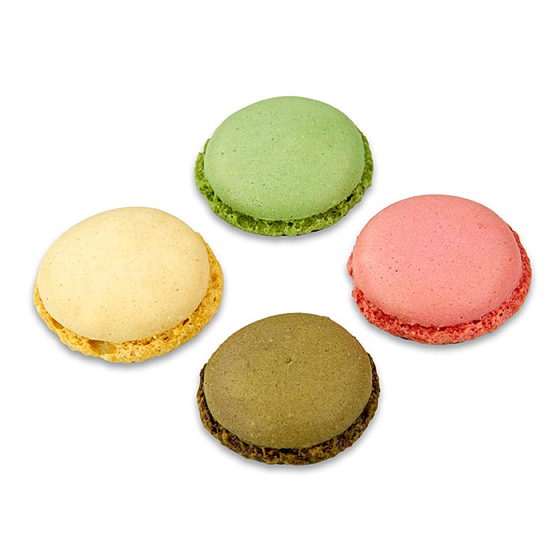 Macarons mescla 1 (96 cadascun x pistatxo, xocolata, natural, gerds) Ø3,5cm - 921 g, 384 peces - Cartro