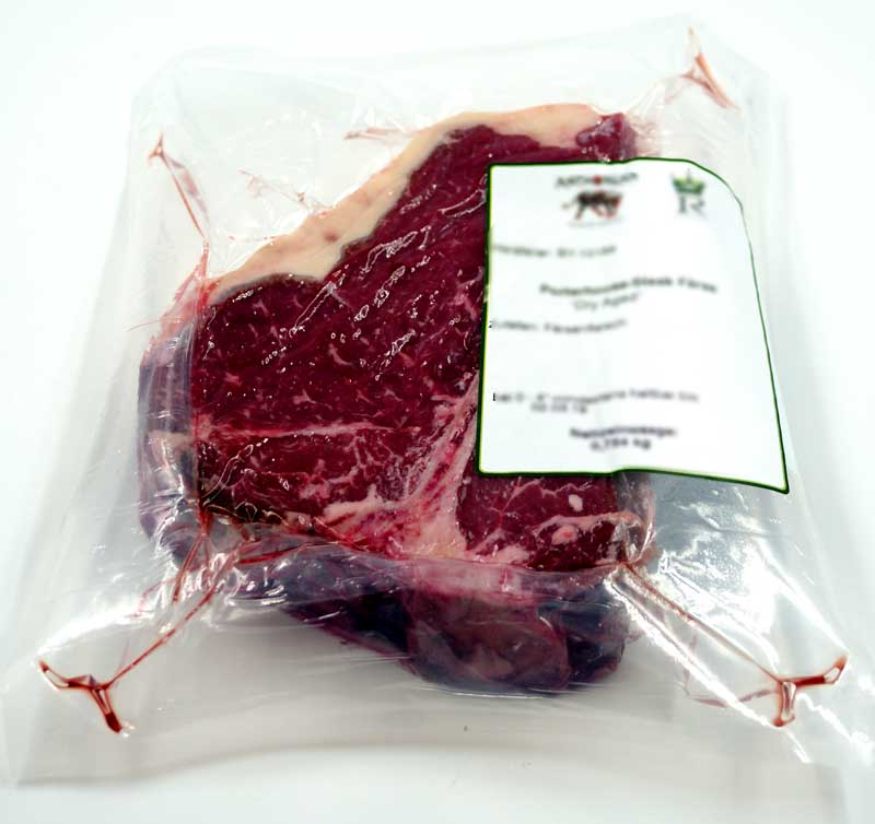 Porterhouse Steak 25 hari kering berumur dari lembu Bavaria, daging lembu, daging dari Jerman - lebih kurang 0.7 kg - vakum