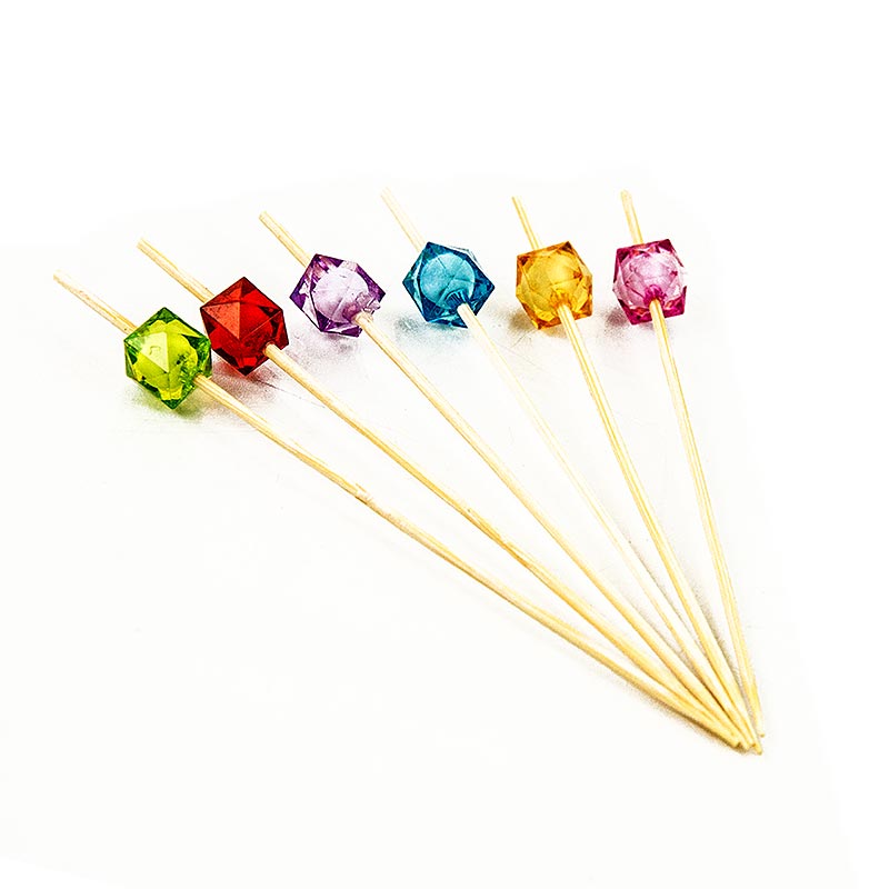 Brochetas de bambu cuadradas, 12 cm, con forma cuadrada, transparente y colorida. Perlas - 40 piezas - bolsa