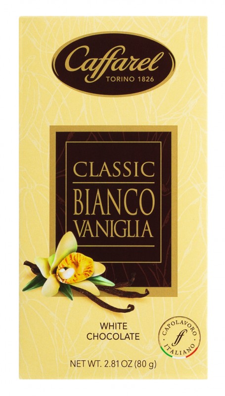 Valkosuklaa vaniljalla, naytto, Tavolette al cioccolato bianco vaniglia, espos., Caffarel - 8x80g - naytto