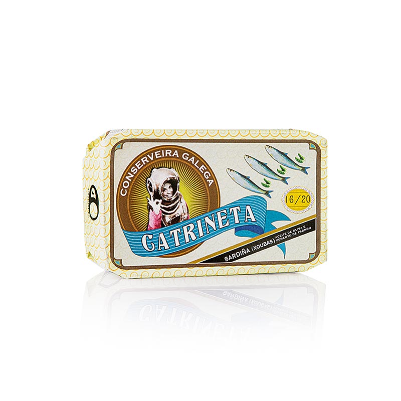 Sardines (sardinillas piment de padron) senceres, amb pebrots, Catrineta - 115 g - llauna