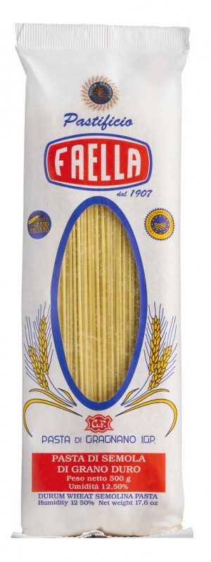 Spaghettini IGP, pasta gjord av durumvetegryn, Faella - 500 g - packa