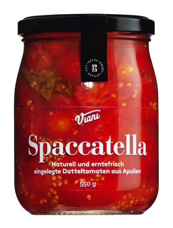 Spaccatella, tomato kurma dibelah dua dalam jus mereka sendiri, Viani - 550g - kaca