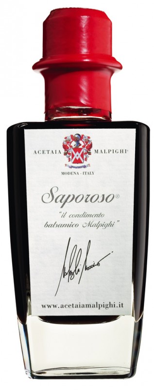 Saporoso Condimento all`aceto balsam.di Modena IGP, pembalut cuka balsamic, kotak hadiah, Malpighi - 100ml - Botol