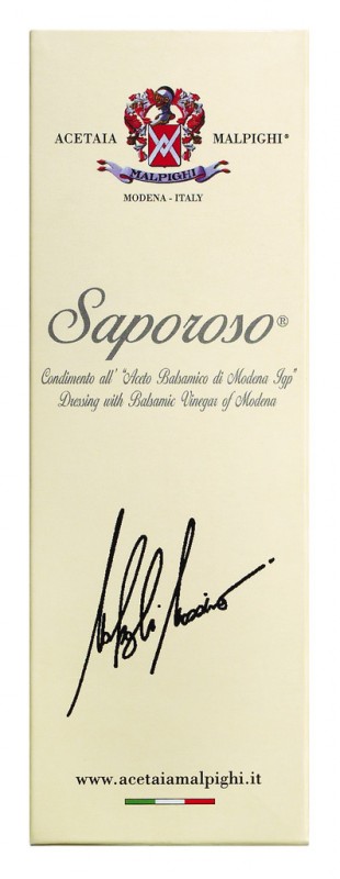 Saporoso Condimento all`aceto balsam.di Modena IGP, salce me uthull balsamike, kuti dhuratash, Malpighi - 200 ml - Shishe