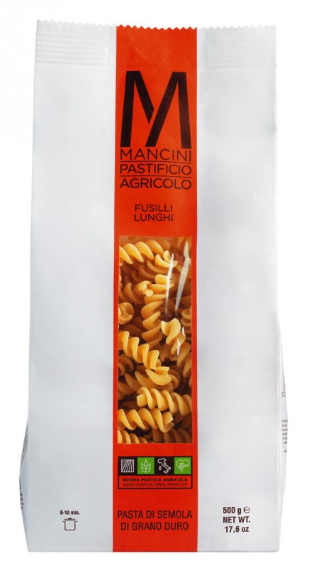 Fusilli Lunghi, pasta semolina gandum durum, Pasta Mancini - 500 gram - mengemas