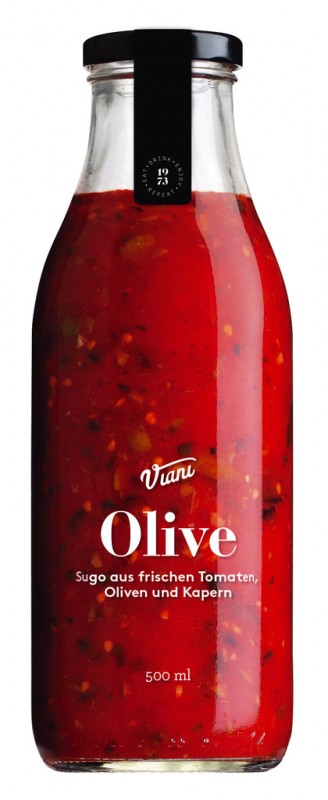 OLIVE- Sugo alla Puttanesca, tomatsaus med kapers og oliven, Viani - 500 ml - Flaske