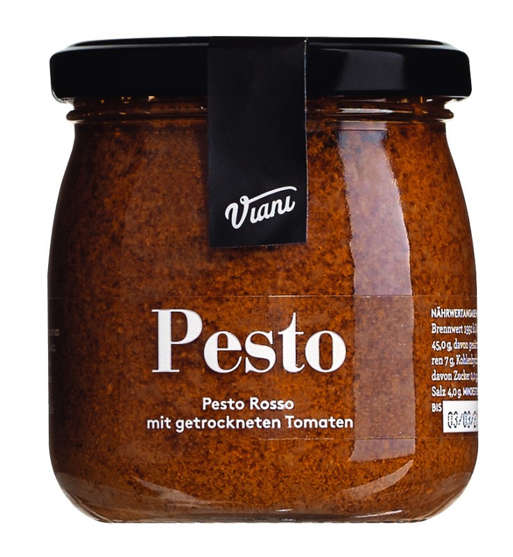 PESTO ROSSO - kuivatuilla tomaateilla, Pesto rosso kuivatuilla tomaateilla, Viani - 180 g - Lasi