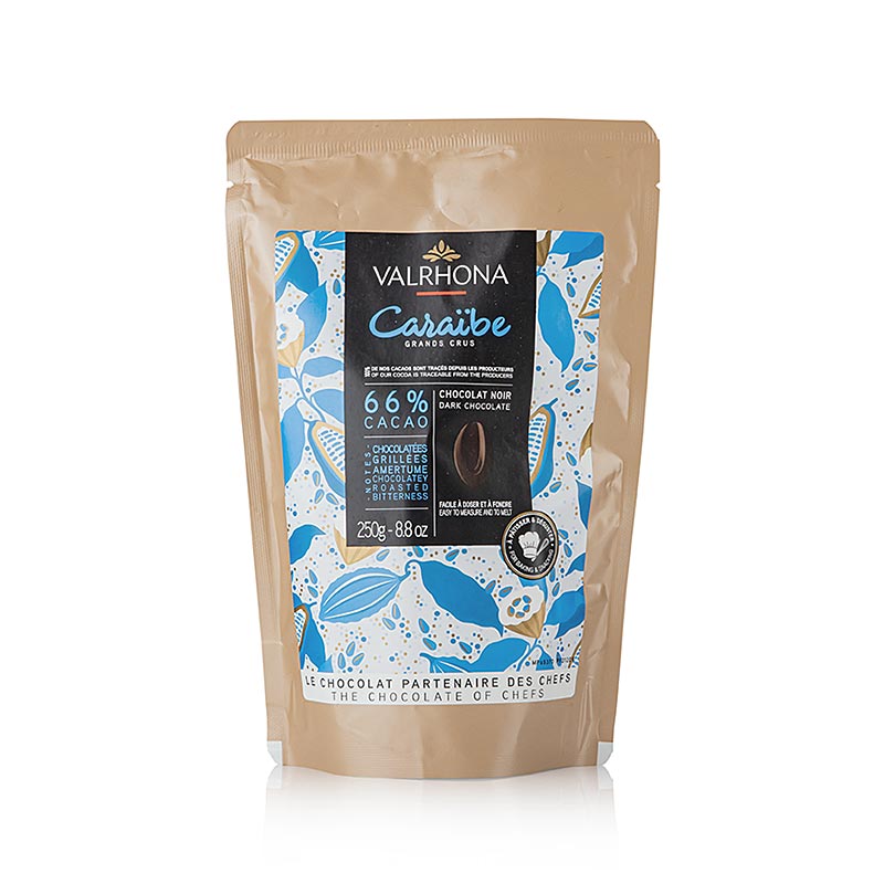 Valrhona Caraibe, moerk sjokolade 66%, callets - 250 g - bag