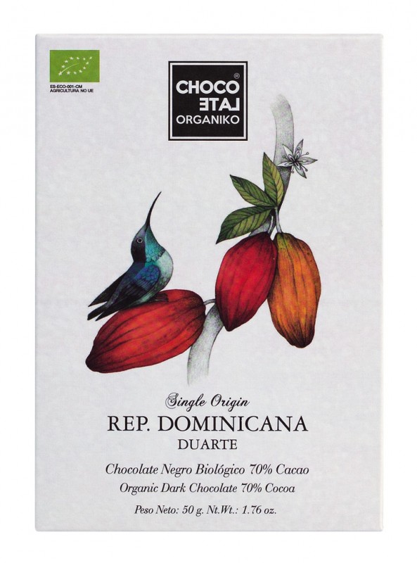 Origem Rep. Dominicana, 70% cacau, organico, chocolate amargo 70%, chocolate organico - 50g - Pedaco