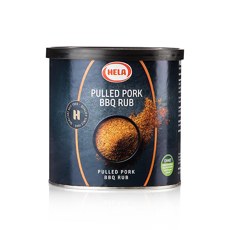 HELA Rub Pulled Pork Preparato per spezie BBQ, caldo - affumicato - 400 g - Scatola degli aromi