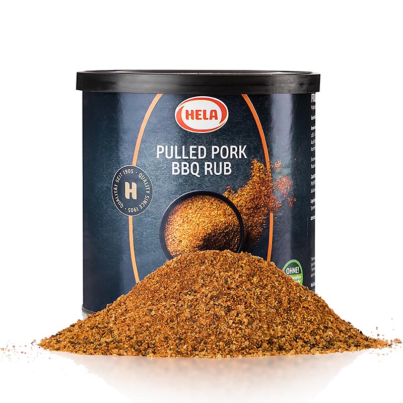 HELA Rub Pulled Pork Preparato per spezie BBQ, caldo - affumicato - 400 g - Scatola degli aromi