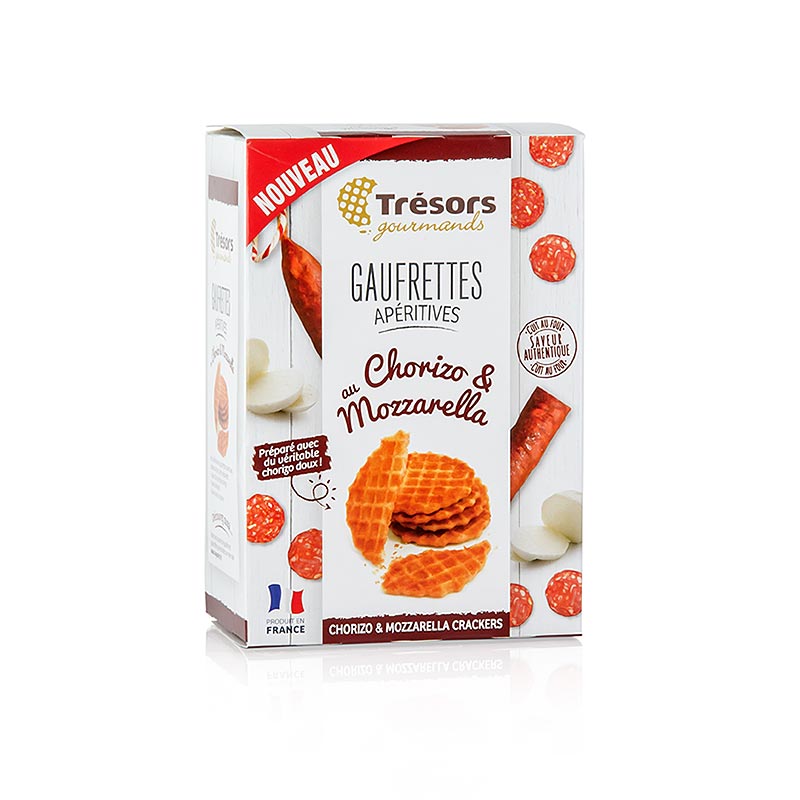 Barsnack Tresors - Gaufrettes, francese Mini waffle con chorizo e mozzarella - 60 g - scatola