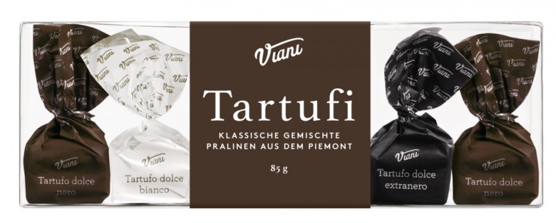 Tartufi misti etui med 6 - klassisk utgave, blandede sjokoladetroefler, etui med 6, Viani - 85 g - pakke