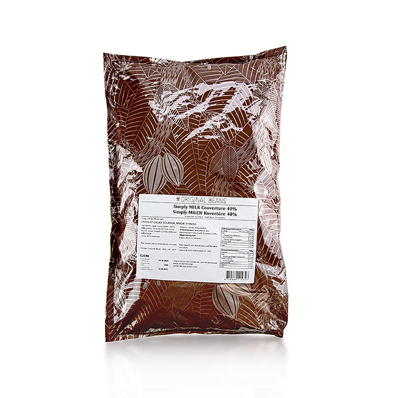 Cobertura Simply Leche 40% cacao, leche entera, gotas, granos originales - 2 kilos - bolsa