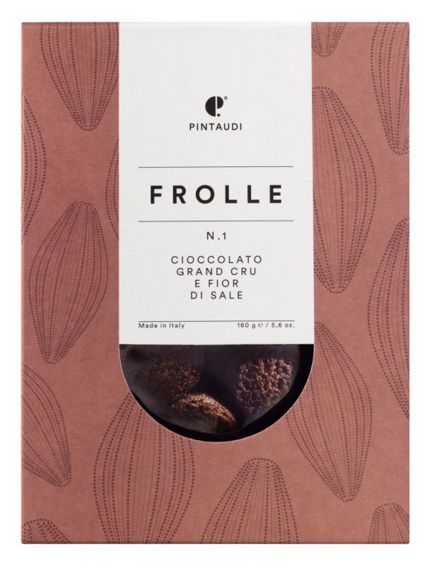 Frolla n. 1 cioccolato Grand Cru e Fior di Sale, biscoitos amanteigados com chocolate e flor de sal, Pintaudi - 160g - pacote