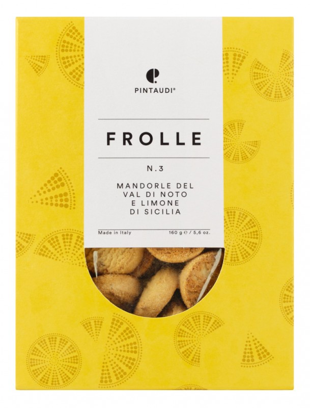 Frolla n. 3 mandorle e limone di Sicila, biskut kerak pendek dengan badam dan lemon, Pintaudi - 160g - pek