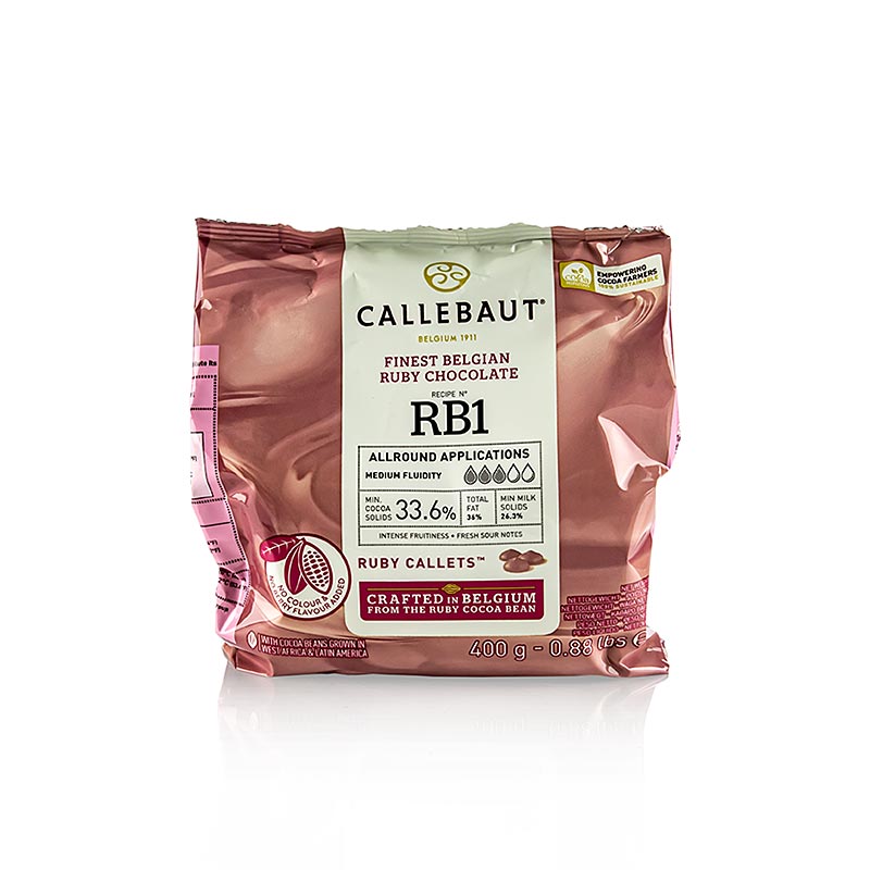 Ruby - Bleikt sukkuladhi, 33,6% kako, Callets Couverture, Callebaut - 400g - taska