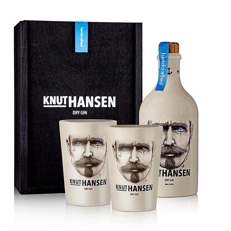 Knut Hansen Dry Gin, 42% vol., caixa presente com 2 copos - 500ml - Garrafa